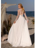 Long Sleeves Ivory Lace Chiffon Airy Boho Wedding Dress